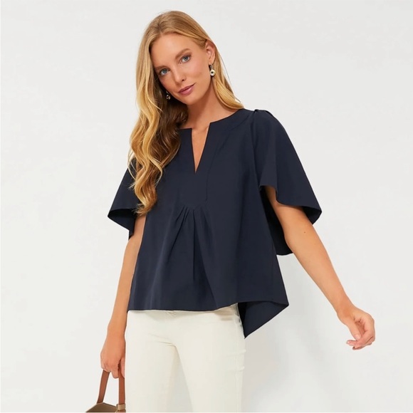Tuckernuck PAMANDER PLACE Finley Navy Flutter sleeve top oversized - Picture 4 of 12